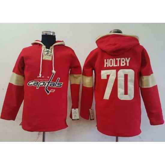 Men Washington Capitals 70 Braden Holtby Red Pullover Hoodie Stitched NHL Jersey